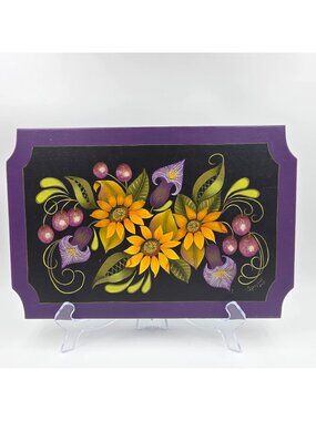 Decorative Plaque One-Stroke Tole Painting Style Yellow Sunflowers